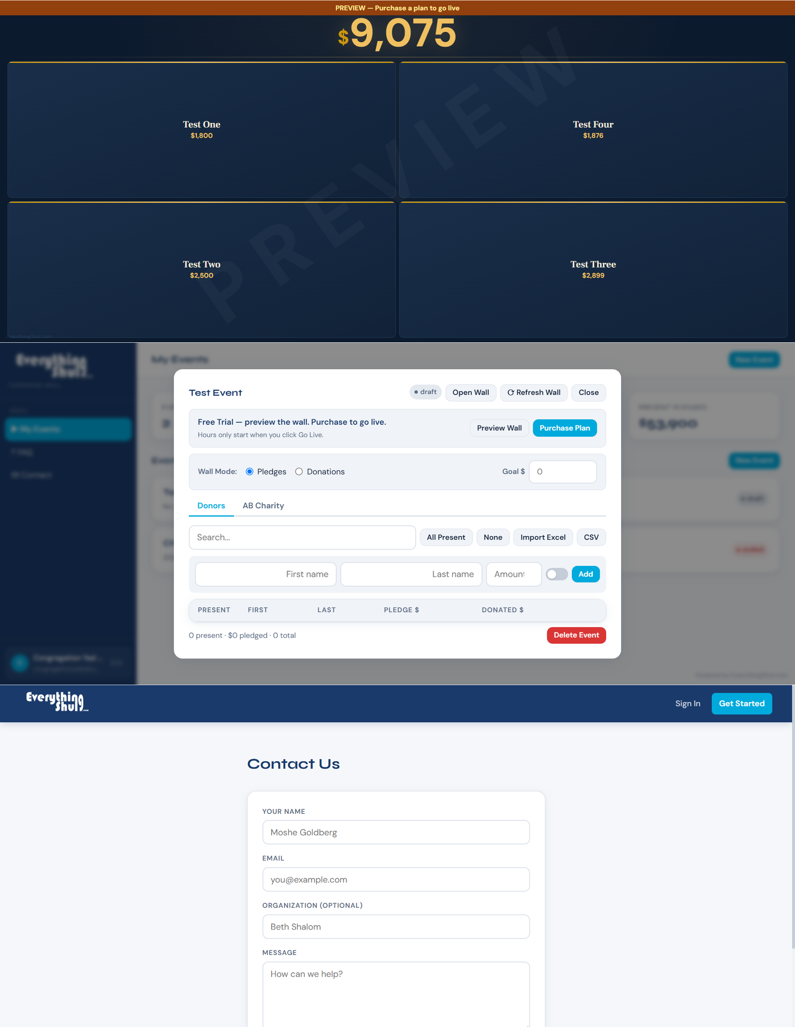 Fundraise Wall live donor display screenshot